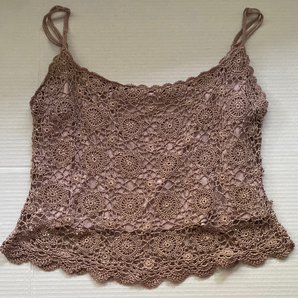 JS Collections beaded silk crochet cami, size XL petite